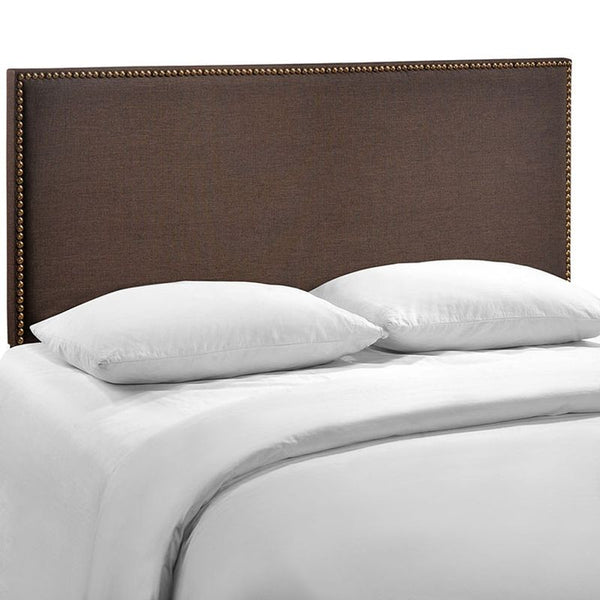 Region Queen Nailhead Upholstered Headboard in Dark Brown
