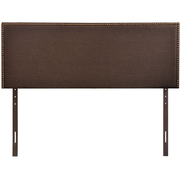 Region Queen Nailhead Upholstered Headboard in Dark Brown