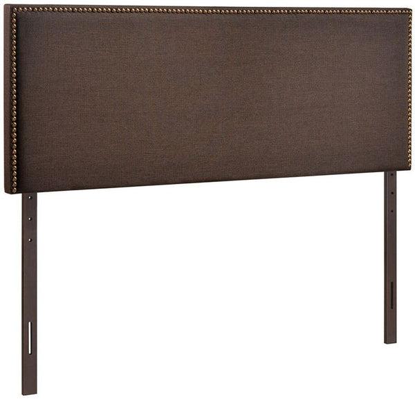 Region Queen Nailhead Upholstered Headboard in Dark Brown