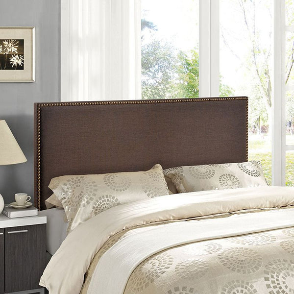 Region Queen Nailhead Upholstered Headboard in Dark Brown