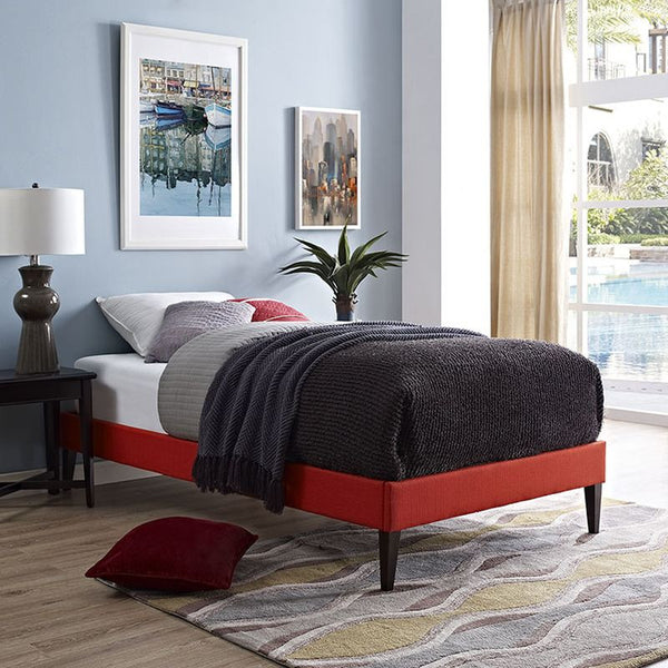 Sharon Twin Fabric Bed Frame with Squared Tapered Legs in Atomic Red