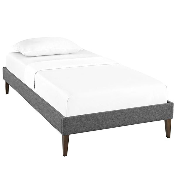 Sharon Twin Fabric Bed Frame with Squared Tapered Legs in Gray