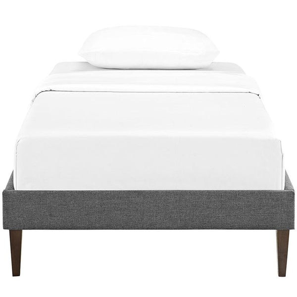 Sharon Twin Fabric Bed Frame with Squared Tapered Legs in Gray