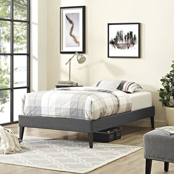 Sharon Twin Fabric Bed Frame with Squared Tapered Legs in Gray