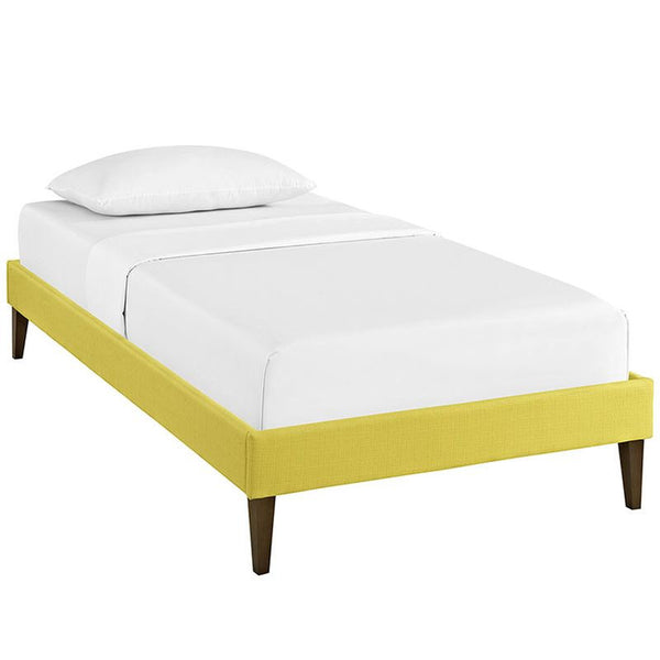 Sharon Twin Fabric Bed Frame with Squared Tapered Legs in Sunny