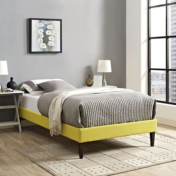 Sharon Twin Fabric Bed Frame with Squared Tapered Legs in Sunny