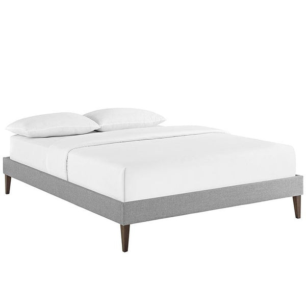 Sharon Full Fabric Bed Frame with Squared Tapered Legs in Light Gray