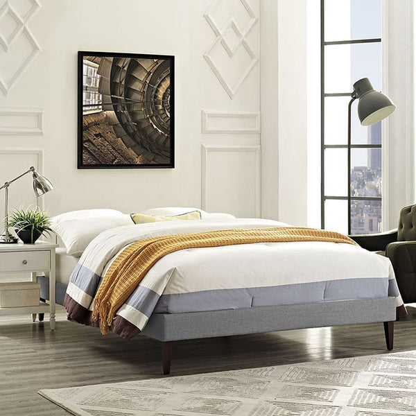 Sharon Full Fabric Bed Frame with Squared Tapered Legs in Light Gray