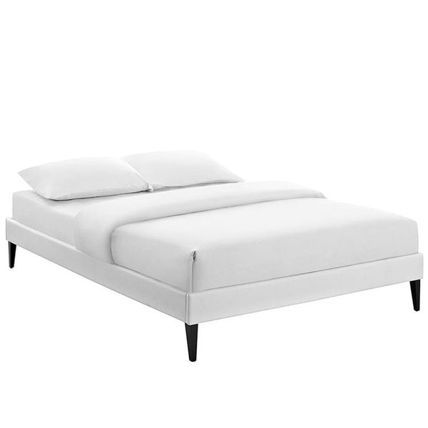 Sharon Queen Vinyl Bed Frame with Squared Tapered Legs in White