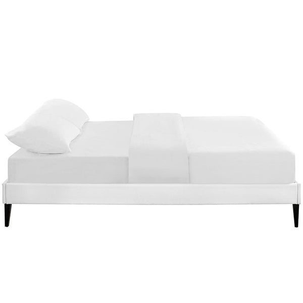 Sharon Queen Vinyl Bed Frame with Squared Tapered Legs in White