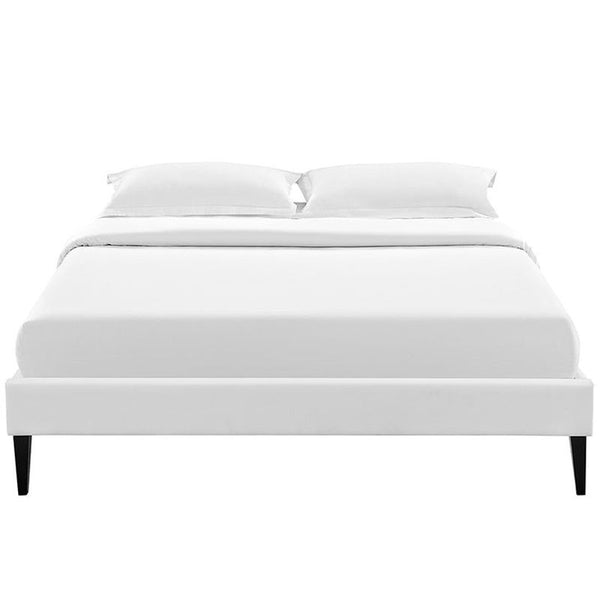 Sharon Queen Vinyl Bed Frame with Squared Tapered Legs in White