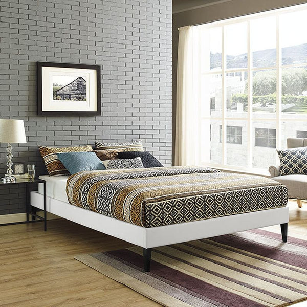 Sharon Queen Vinyl Bed Frame with Squared Tapered Legs in White