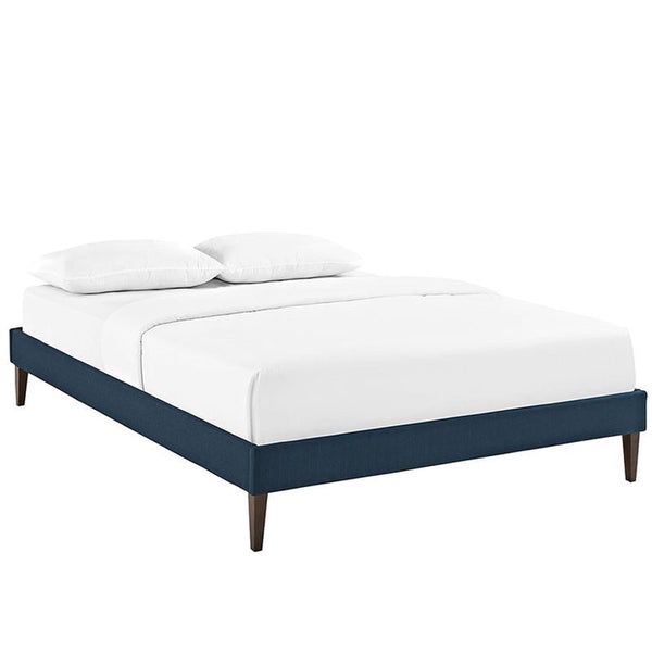 Sharon Queen Fabric Bed Frame with Squared Tapered Legs in Azure