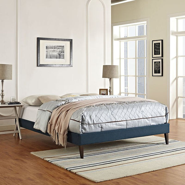 Sharon Queen Fabric Bed Frame with Squared Tapered Legs in Azure