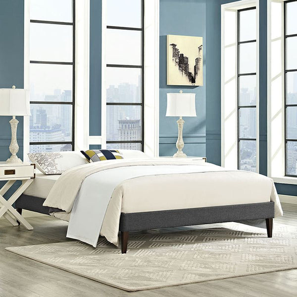 Sharon King Fabric Bed Frame with Squared Tapered Legs in Gray