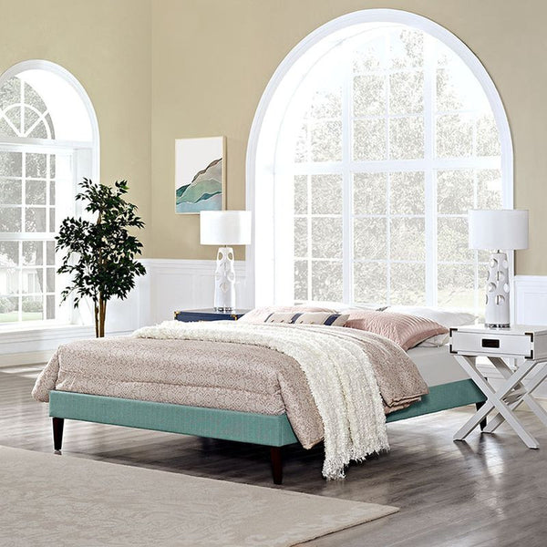 Sharon King Fabric Bed Frame with Squared Tapered Legs in Laguna
