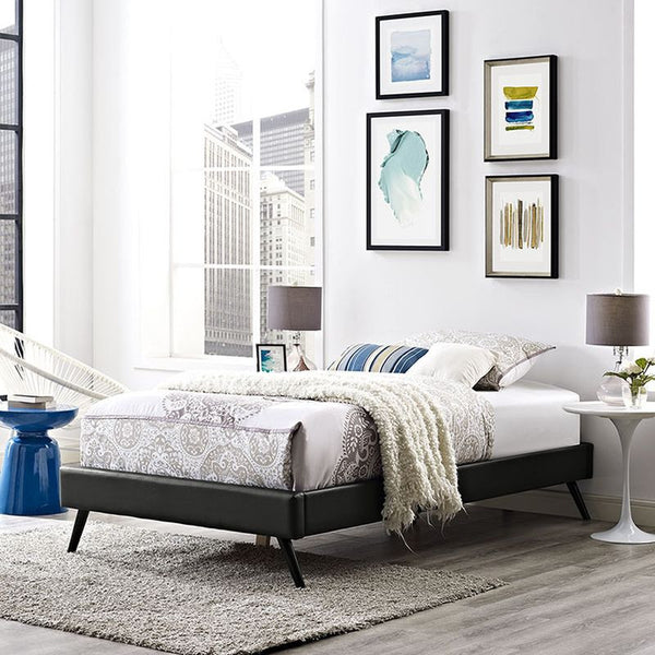 Helen Twin Vinyl Bed Frame with Round Splayed Legs in Black