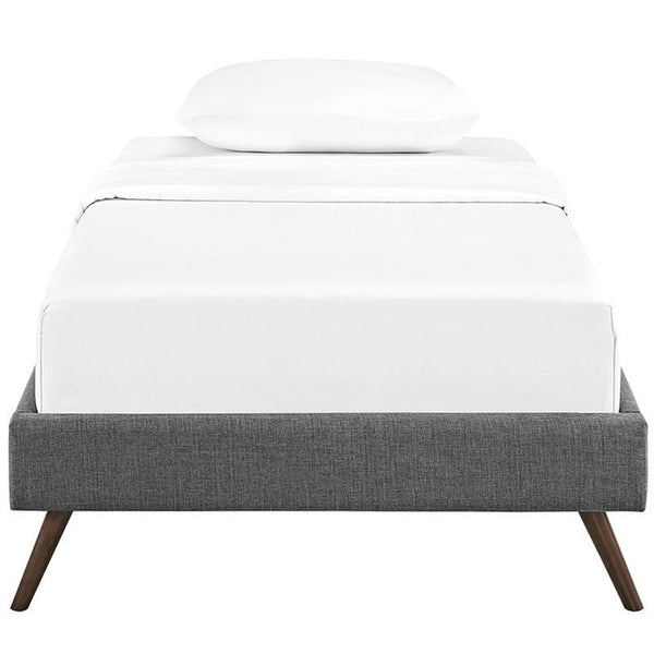 Helen Twin Fabric Bed Frame with Round Splayed Legs in Gray