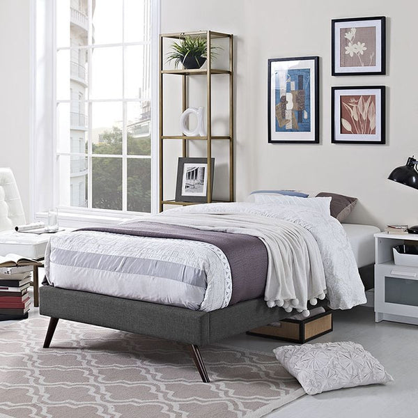 Helen Twin Fabric Bed Frame with Round Splayed Legs in Gray