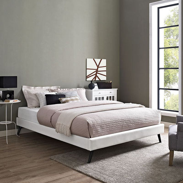 Helen Full Vinyl Bed Frame with Round Splayed Legs in White