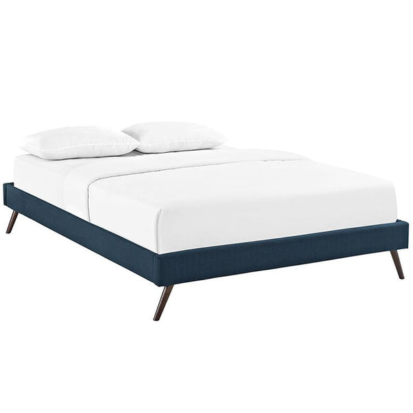 Helen Full Fabric Bed Frame with Round Splayed Legs in Azure