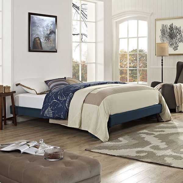 Helen Full Fabric Bed Frame with Round Splayed Legs in Azure