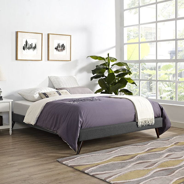 Helen Full Fabric Bed Frame with Round Splayed Legs in Gray