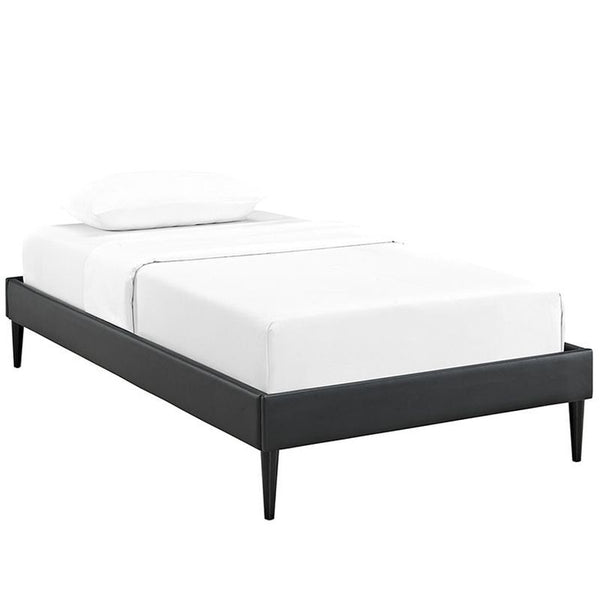 Sherry Twin Vinyl Bed Frame with Round Tapered Legs in Black