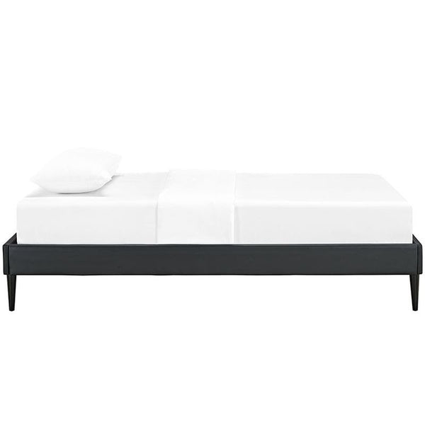 Sherry Twin Vinyl Bed Frame with Round Tapered Legs in Black