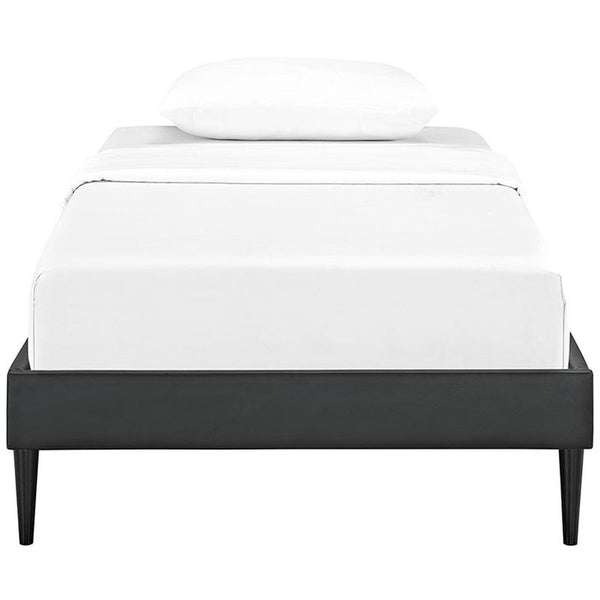 Sherry Twin Vinyl Bed Frame with Round Tapered Legs in Black