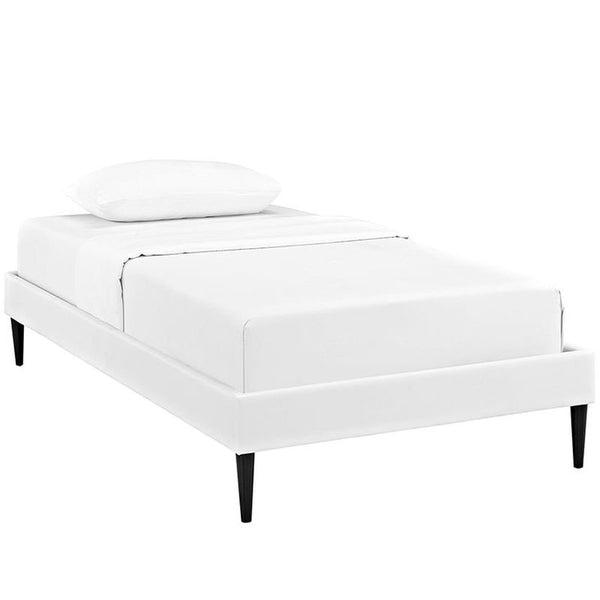 Sherry Twin Vinyl Bed Frame with Round Tapered Legs in White