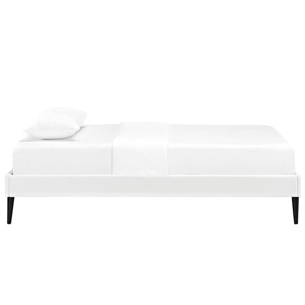 Sherry Twin Vinyl Bed Frame with Round Tapered Legs in White