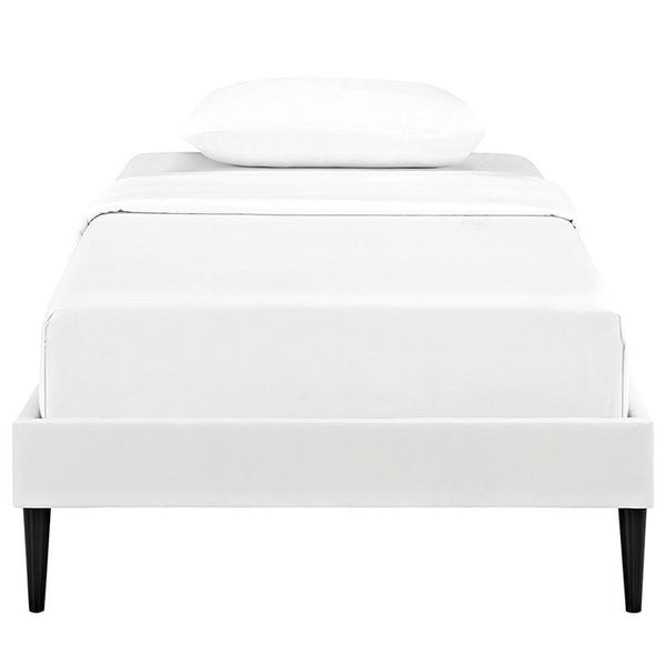 Sherry Twin Vinyl Bed Frame with Round Tapered Legs in White