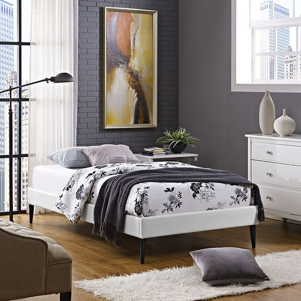 Sherry Twin Vinyl Bed Frame with Round Tapered Legs in White