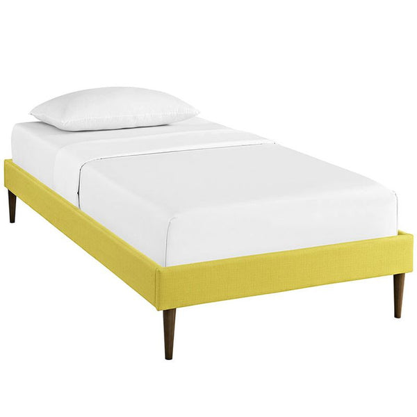 Sherry Twin Fabric Bed Frame with Round Tapered Legs in Sunny