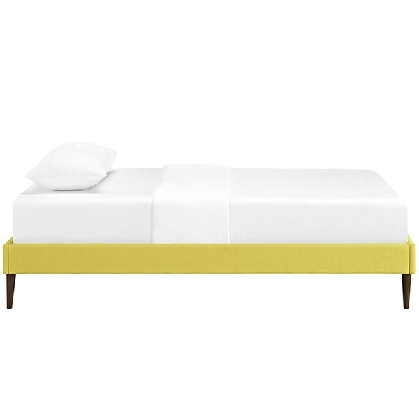 Sherry Twin Fabric Bed Frame with Round Tapered Legs in Sunny