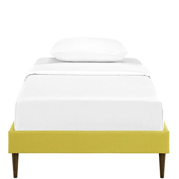 Sherry Twin Fabric Bed Frame with Round Tapered Legs in Sunny