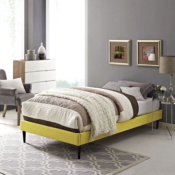 Sherry Twin Fabric Bed Frame with Round Tapered Legs in Sunny