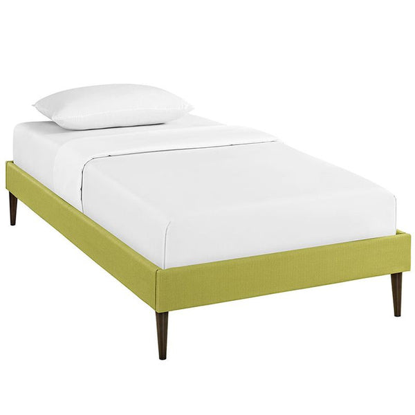 Sherry Twin Fabric Bed Frame with Round Tapered Legs in Wheatgrass