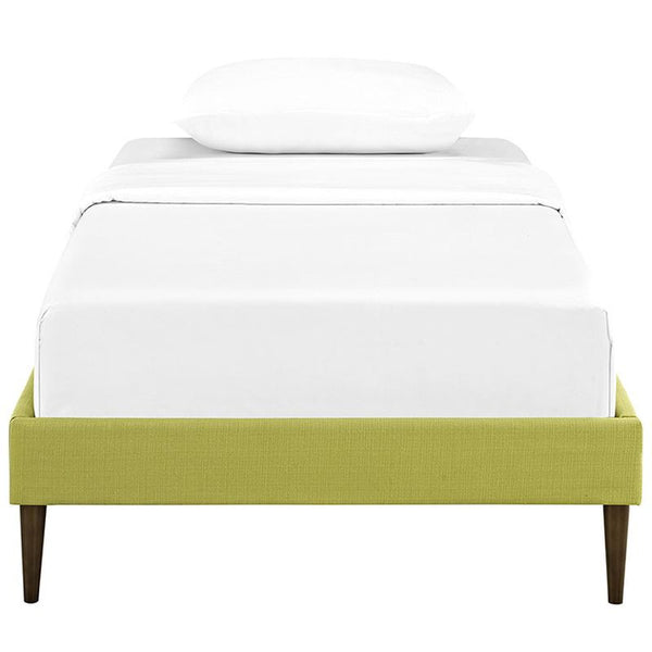 Sherry Twin Fabric Bed Frame with Round Tapered Legs in Wheatgrass