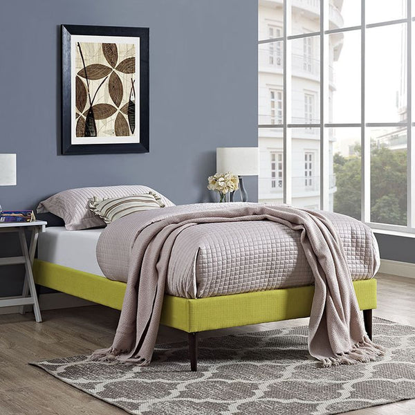 Sherry Twin Fabric Bed Frame with Round Tapered Legs in Wheatgrass