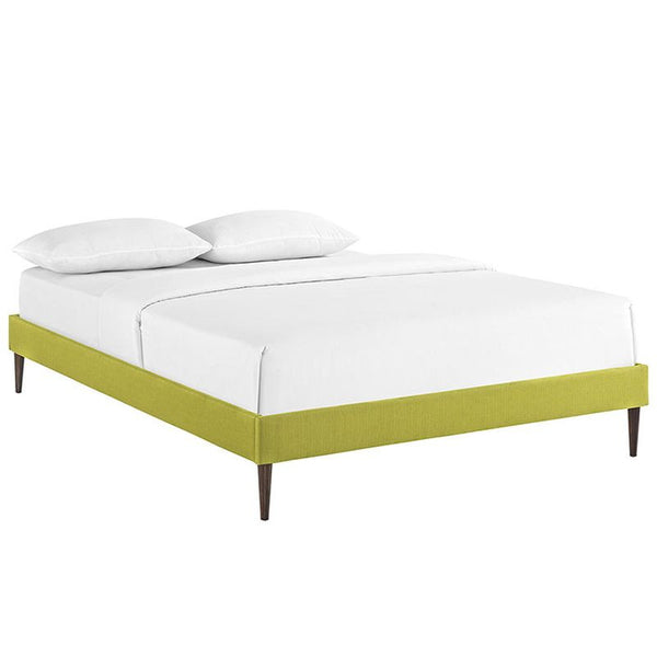 Sherry Queen Fabric Bed Frame with Round Tapered Legs in Wheatgrass
