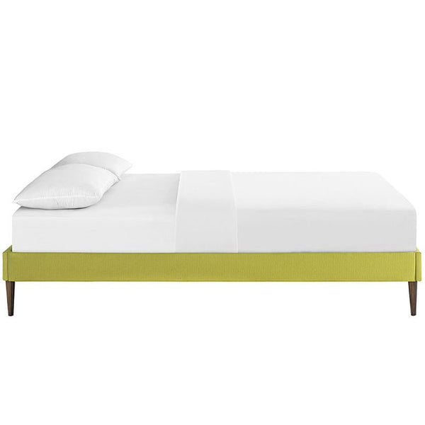 Sherry Queen Fabric Bed Frame with Round Tapered Legs in Wheatgrass