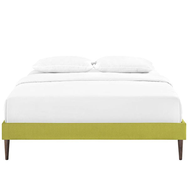 Sherry Queen Fabric Bed Frame with Round Tapered Legs in Wheatgrass