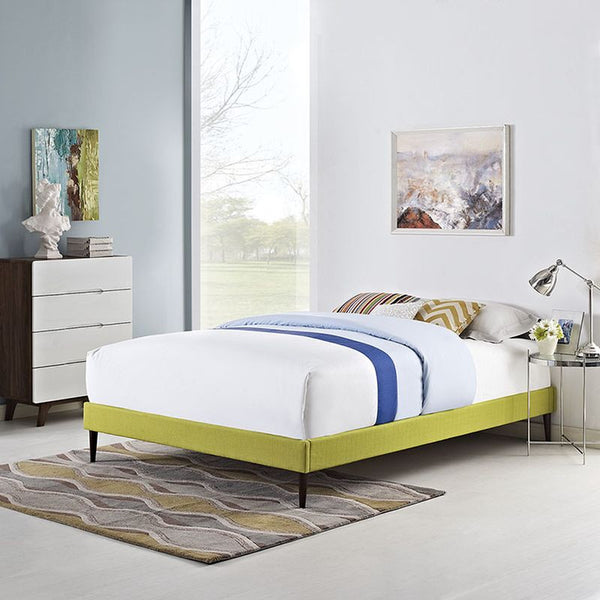 Sherry Queen Fabric Bed Frame with Round Tapered Legs in Wheatgrass