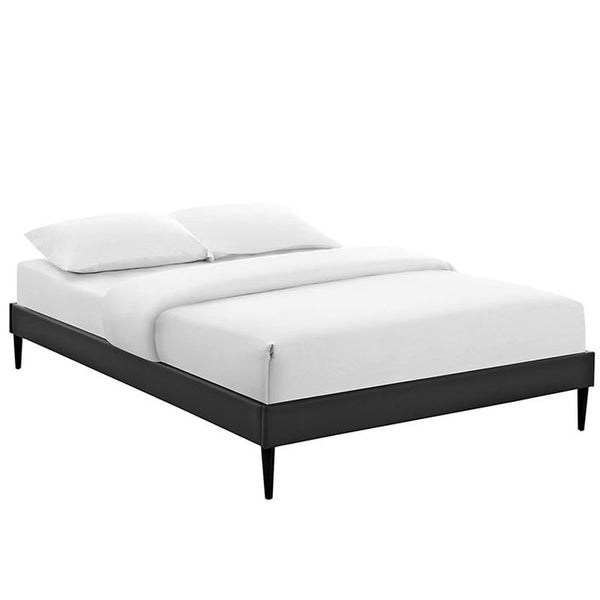 Sherry King Vinyl Bed Frame with Round Tapered Legs in Black