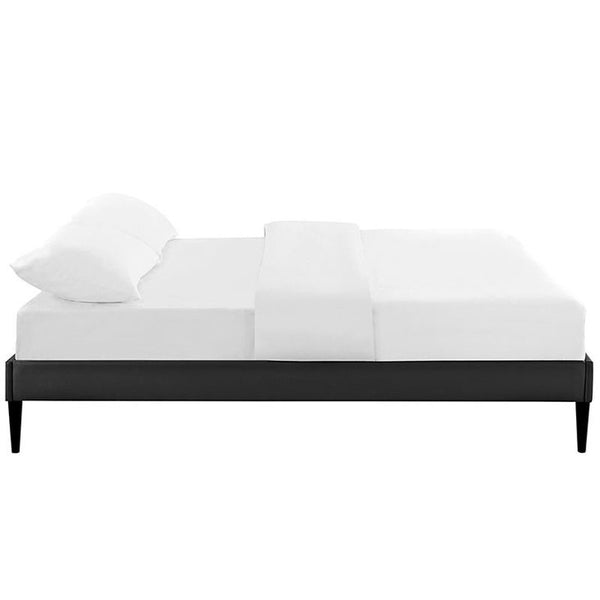 Sherry King Vinyl Bed Frame with Round Tapered Legs in Black