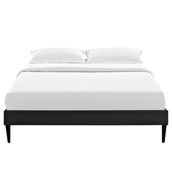 Sherry King Vinyl Bed Frame with Round Tapered Legs in Black