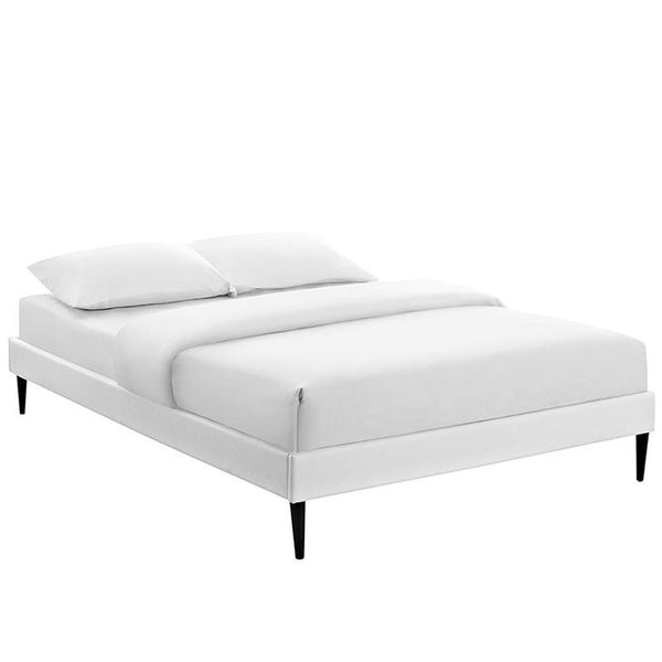 Sherry King Vinyl Bed Frame with Round Tapered Legs in White