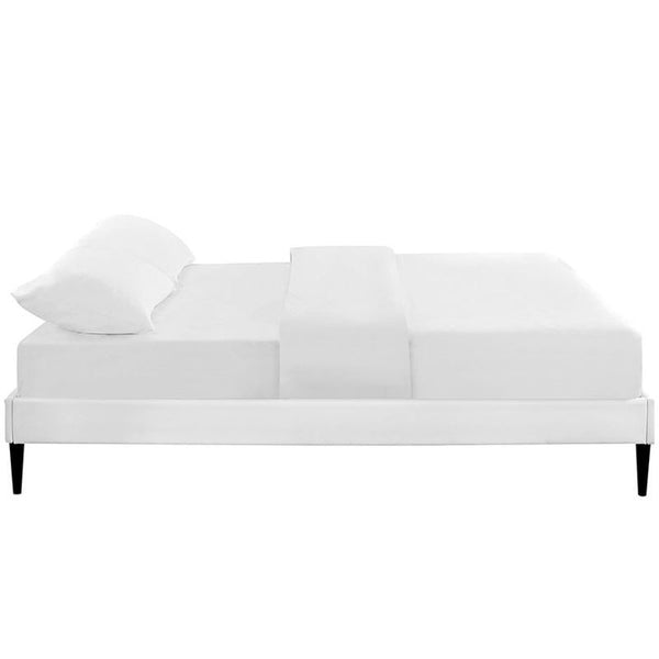 Sherry King Vinyl Bed Frame with Round Tapered Legs in White